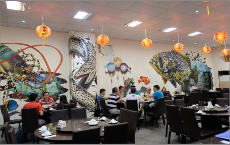 嘉鱼海鲜餐厅墙体彩绘